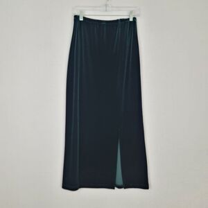 VTG Robbie Bee 8 Green Velvet Midi Slit Elastic Waist Skirt